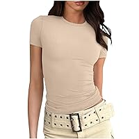 Deals of The Day Lightning Deals Bodycon T-Shirt for Women Sexy Ribbed Cropped Tops Short Sleeve Summer Going Out Shirts Slim Fit Y2K Crop Blouses Easter Womens Shirts