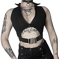 Techwear Fashion Buckle Cargo Tank Tops Grunge Mall Gothic Zip Up Cut Out Crop Top Punk Sexy Women Bodycon Streetwear
