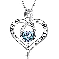 Ursilver Birthstone Necklace for Women - S925 Sterling Silver Birthstone Necklace I Love You Always and Forever Valentines Day Mothers Days Gifts for Women Mother Mom Wife Girlfriend Jewelry Gifts