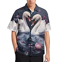 Swan Hawaiian Shirt for Men Summer Beach Printd Short Sleeve Button Down Shirts