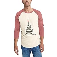 Ma Croix Mens Festive Winter Holidays Digital Print Classic Christmas Tree Raglan 3/4 Sleeve Raglan Baseball Tee Shirt