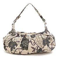 Designer Inspired Canvas seed beaded embroidered flora Handcraft print satchel M handbag Bag
