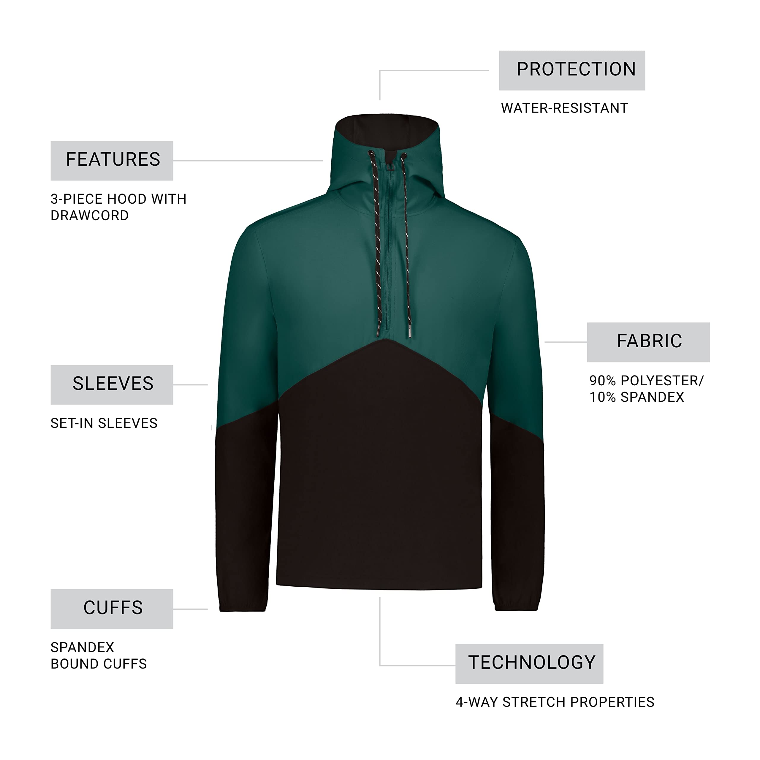 Russell Athletic Men's Standard Legend Hooded Pullover Jacket, Dark Green/Black, Small
