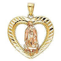 Guadalupe Heart Pendant 14k Yellow Rose Gold Virgin Mary Charm Solid Genuine Two Tone 20 x 21 mm