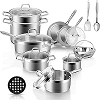 Duxtop Professional Stainless Steel Pots and Pans Set, 18-Piece Induction Cookware Set, Saucepan with Pour Spout and Strainer Lid, Impact-Bonded Technology