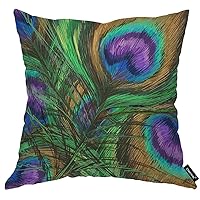 Pillow Case Beautiful Peacock Features Throw Pillow Covers 18X18 Inch Green Blue Brown Purple Heart Couch Pillow Covers for Kids BedLiving Room Car