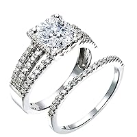 2.25ct GIA Cushion & Round Cut Diamond Bridal Set in Platinum