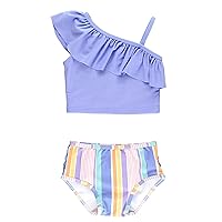 RuffleButts Baby/Toddler Girls Cropped 2-Piece Sleeveless Tankini Swimsuits with UPF50+ Sun Protection