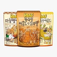 [Official Gilim HBAF Brand] Korean Seasoned Almonds 3 Flavor Pack Mix (1 Garlic Bread, 1 x 190g, 1 Salted Caramel, 1 x 190g, 1 Baked Corn, 1 x 190g)