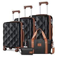 Somago- Hardshell Lightweight ABS Travel Luggage 20’’+24’’+28’’ Sets Suitcase with TSA Lock& 8 silent Swivel Wheels, Diamond Pattern Surface and YKK Zipper With 2 pcs Bags (Black)