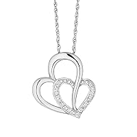 SwaraEcom Brilliant Created White Diamond Cz Solid 14K White Gold Plated 925 Sterling Silver Cute Double Heart Promise Love Pendant Necklace with Free 18