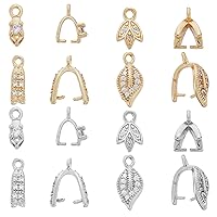 SUPERFINDINGS 16Pcs Brass Pinch Bails Pinch Clip Bail Clasp 4 Styles Cubic Zirconia Ice Pick Gold Platinum Plated Bail Clasp for DIY Jewelry Making Pin: 0.7mm