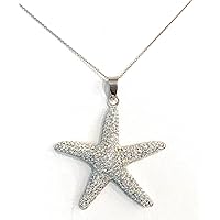Sterling Silver Austrian Crystal White Starfish Pendant Necklace, 18