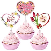 24 Pack Happy Mother's Day Cupcake Toppers Best Mom Ever Cake Topper Cupcake Picks for Mother's Day Birthday Party Supplies, 3 Patterns