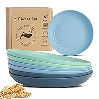 Wheat Straw Plates, Unbreakable Dinner Plates Set of 12, Dishwasher & Microwave Safe Plastic Plates Reusable, Lightweight Plates for kitchen, camping (Crisp Blue)