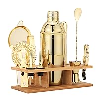 Shakers Bartending, 11Pcs-Cocktail Shaker Set Gold Drink Mixer with 25oz Martini Shaker,Muddler,Bar Spoon and More Professional for Home and Bartender.(Gold)