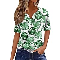 Summer Tops for Women 2024 Trendy Boho Hawaiian Floral Print Button Up V Neck T Shirts Short Sleeve Going Out Blouses