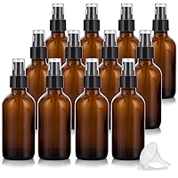 JUVITUS 4 oz Amber Glass Boston Round Bottle with Black Treatment Pump (12 pack) + Funnel