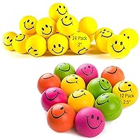 Stress Balls for Kids and Adults - Neon Yellow and Colored Smile Funny Face Stress Ball - Happy Smile Face Squishes Toys Stress Foam Balls for Soft Play