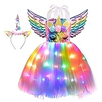 Girls Unicorn Costume LED Light Up Tutu Dress Up Birthday Gifts Princess Dress for Halloween Party