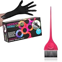 Powder Free Nitrile Gloves – 12 INCH Black Disposable Gloves Latex Free - Pink Hair Color Brush