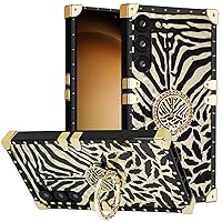 Samsung Galaxy S24 Ultra Case with Ring for Women, Gold Gorgeous Rhinestone Bling Diamond Kickstand, Premium for S24Ultra 6.8'' - Zebra
