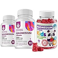 Kids Magnesium 60 Count and Magnesium 120 Count Gummies Sugar-Free - Calm Magnesium Gummies Supplement for Children, Sugar-Free Magnesium Calm Chews for Kids & Adults
