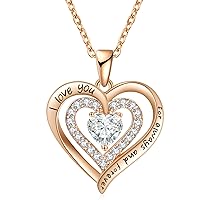 REDBEE Wife Jewelry 18K Rose Gold 925 Sterling Silver Plated Birthstone Jewelry Heart Pendant Necklace for Women, Birthday Jewelry for Girlfriend, Valentine's Day for Wife, Mother's Day for Mom