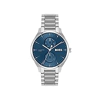 BOSS Multi Dial Quartz Watch for Men Collection Tyler with Silver Stainless Steel Strap - 1514106, blue, Bracelet