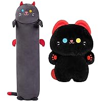 Long Cat Plush + Cat Plush Toys,53 Inch Black Cat Stuffed Animals Plush Pillow + 18 Inch Kawaii Black Cat Throw Pillow Toy Gift for Girlfriend