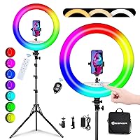 Yesker Ring Light with Tripod Stand and Phone Holder 18 Inch RGB Ringlight 25 RGB Modes Bi-Color Adjustable 2700–7000K LED Selfie Halo Light Kit for Live Stream Photography Zoom Makeup Youtobe Tiktok