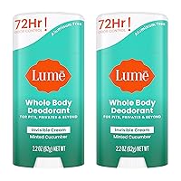 Lume Whole Body Deodorant - Invisible Cream Stick - 72 Hour Odor Control - Aluminum Free, Baking Soda Free, Skin Safe - 2.2 Ounce (Pack of 2) (Minted Cucumber)