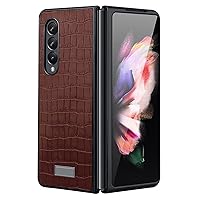 Case for Samsung Galaxy Z Fold 3 5G, Premium Crocodile Pattern Leather Flip Case Folio Cover Shockproof Protection Phone Cover for Galaxy Z Fold 3 5G,Brown