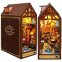 Flever Dollhouse DIY Book Nook Miniature Kit, Chinese Style Bookshelf Insert Decor, 3D Wooden Puzzle Booknook Miniature Kit for Creative Assembled Bookends (Leisure Years)