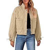 MEROKEETY Women's Cropped Zip-Up Bomber Jackets Warm Quilted Long Sleeve Stand Neck Winter Coats