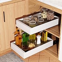 DING XI Pull Out Cabinet Organizer Fixed with Nano Adhesive,Sliding Out Kitchen Cabinet Storage Drawers,Multi Scenario Pull-Out Storage Drawer that Can Withstand Heavy Loads (White)