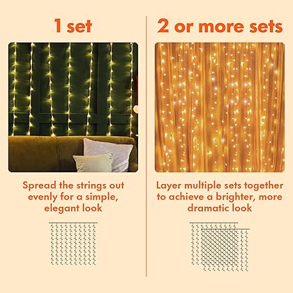 Twinkle Star 300 LED Window Curtain String Lights Wedding Party Home Garden Bedroom Outdoor Indoor Wall Decorations, Warm White