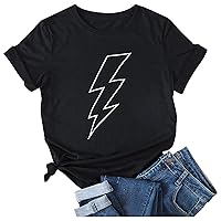 Women Lightning Bolt T-Shirt Summer Short Sleeve Round Neck Tops Funny Graphic Tee Casual Soft Comfy Tunic Blouse