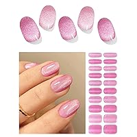 Semi Cured Gel Nail Strips (Pink Cat Eye)-20 PCS Purple Gel Nail Stickers | UV Light Required | Gel Nail Wraps, Salon Quality & Easy to Use
