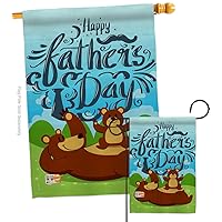 Beary Happy Father's Day Garden House Flag - Set Family Dad Daddy Papa Grandpa Best Parent Sibling Relatives Grandparent - Decoration Banner Small Yard Gift Double-Sided Made in USA 28 X 40