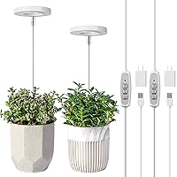 LORDEM Grow Light, Full Spectrum LED Plant Light for Indoor Plants, Height Adjustable Growing Lamp with Auto On/Off Timer 4/8/12H, 4 Dimmable Brightness, Ideal for Small Plants, 2 Packs