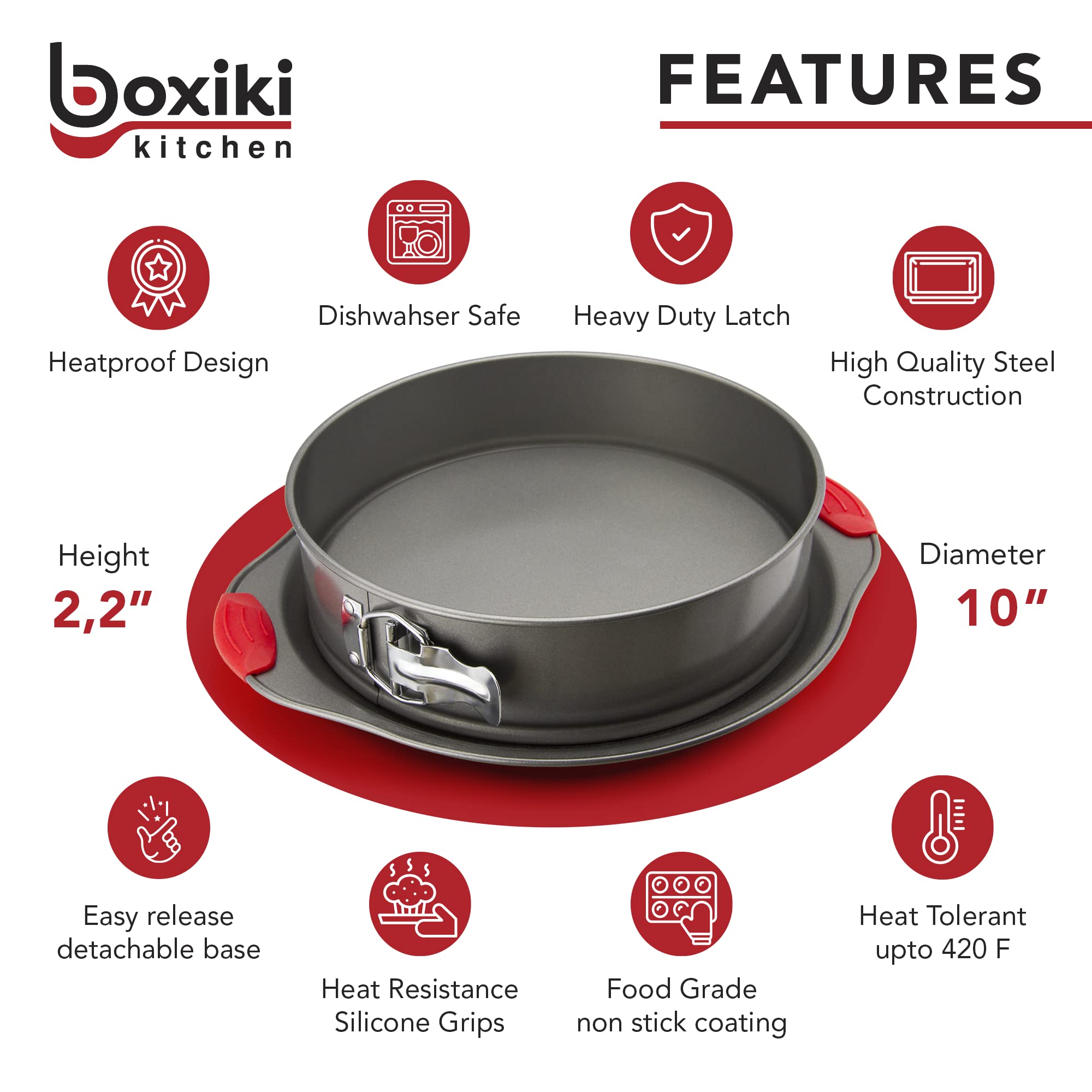 Boxiki Kitchen 10 Inch Nonstick Springform Pan & 11x14 Inch Cookie Sheet Pan - Professional Spring Form and Cheesecake Baking Mold with Heavy Gauge Steel Oven Baking Sheet