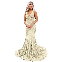 Plus Size Backless Mermaid Prom Dresses Zipper Back Sparkly Sequin Formal Dresses Sleeveless Bodycon Evening Gowns US 18W Champagne