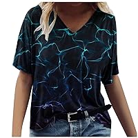 Womens T Shirts Short Sleeve V Neck Casual Summer Tops Vintage Marble Graphic Baggy Comfy Tshirts Teen Girls Y2k Top