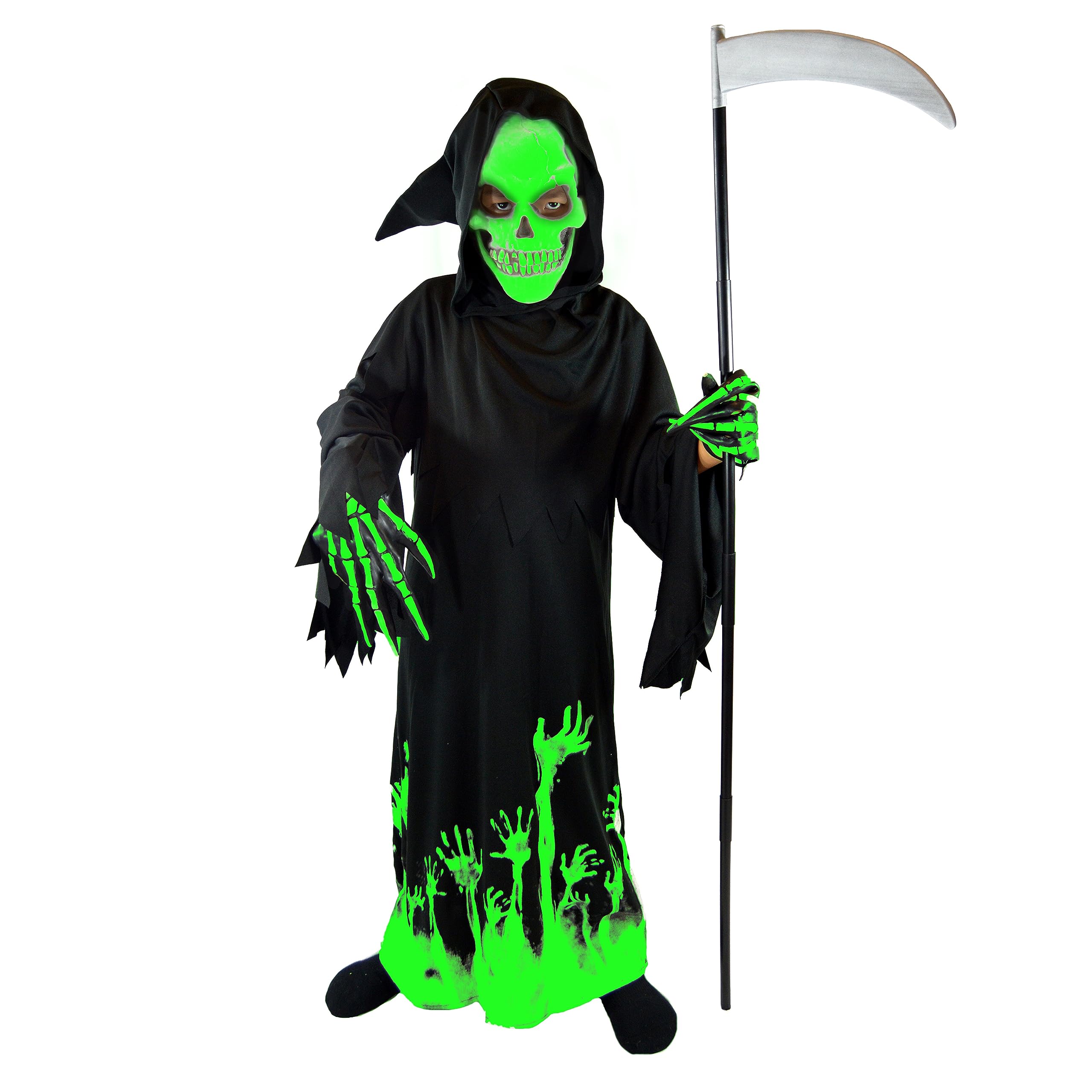 Spooktacular Creations Kids Grim Reaper Glow in the Dark Deluxe Phantom Costume, Halloween Grim Reaper Costume for Party