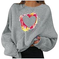 Valentine Day Swearshirt for Women Cute Heart Print Long Sleeve Shirts Casual Sweatshirt Fall Clothes Tops