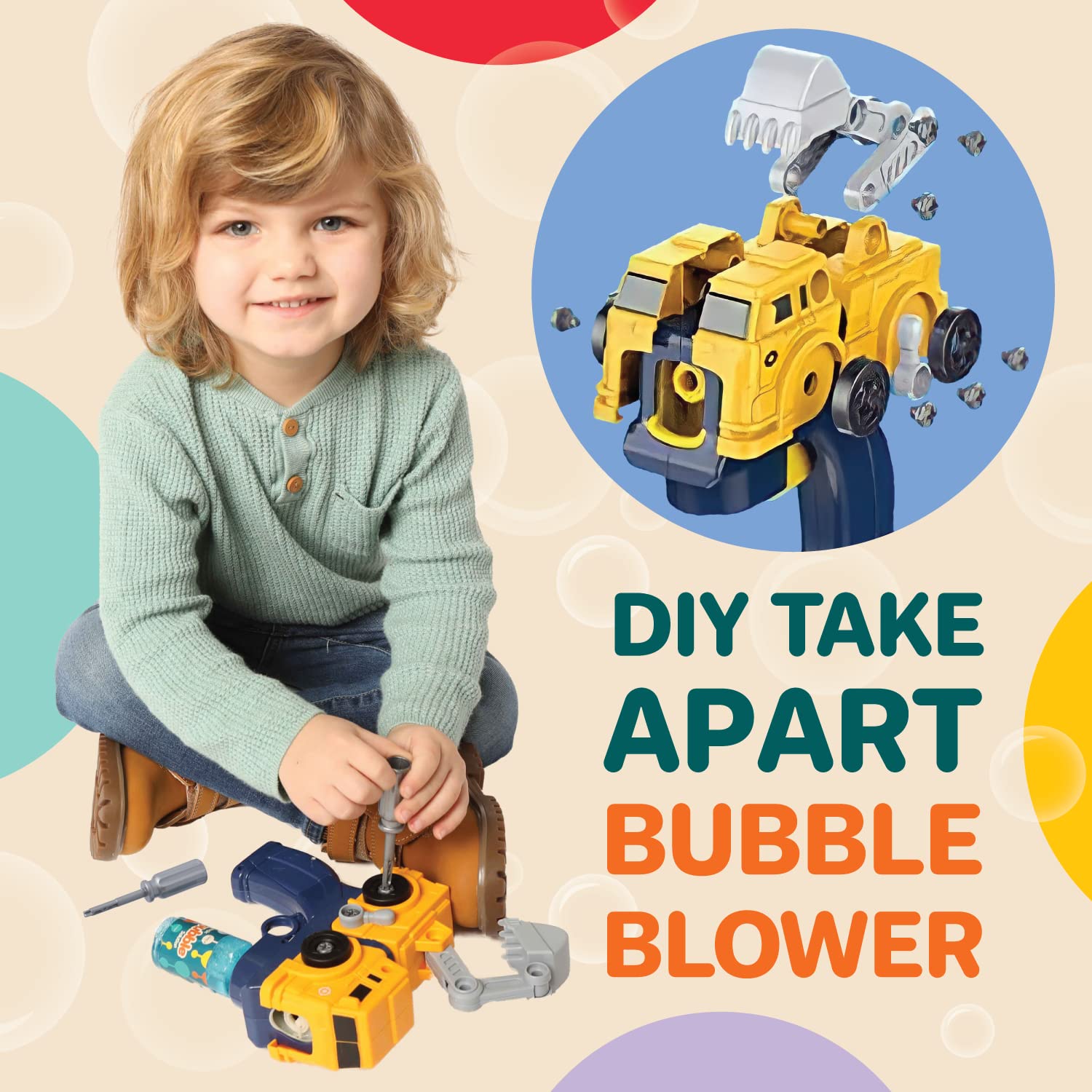 2 Bubble Gun for Kids incl 4 Bubble Solutions | Bubble Guns for Toddlers 3-5 Yrs | STEM Take Apart Bubble Toy | Summer Outdoor Toys for Kids Ages 3-5 | Bubble Blower | Bubble Blaster | Bubble Machine