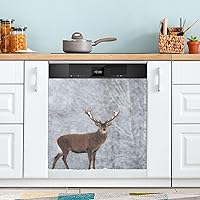 Personalized Dishwasher Magnet Christmas Scenic Wildlife Landscape with Deer Home Appliances Stickers Easily Cuttable Dishwasher Skin 23 W x 26 H Inches
