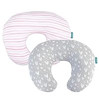 Nursing Pillow Cover 2 Pack Pink and Gray, Stretchy 100% Jersey Cotton Nursing Pillow Slipcovers for Moms Breastfeeding and Bottle Feeding Pillow, Large Zipper Ultra Soft Nursing Pillow Cover