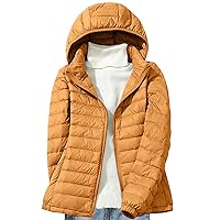 Womens Packable Down Jacket Lightweight Quilted Puffer Coat Casual Zipper Pockets Duck Down Outwear with Removable Hood